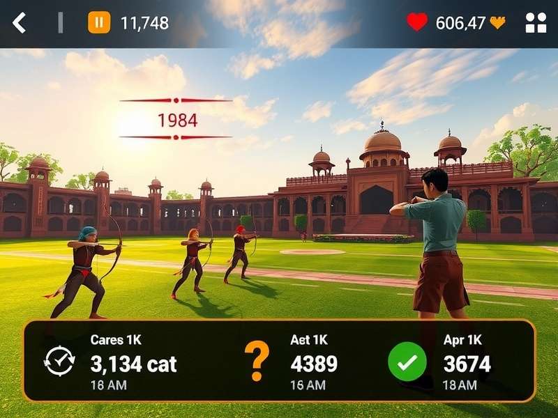 Archery Legend Of India tournament scene with traditional Indian architecture